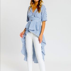 Classy High low, striped button front top. Size large